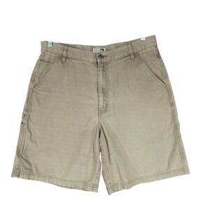 REI Khaki Cargo Shorts sz 34 Men Tan Beige 9" 100% Cotton Hiking Camping‎ Canvas